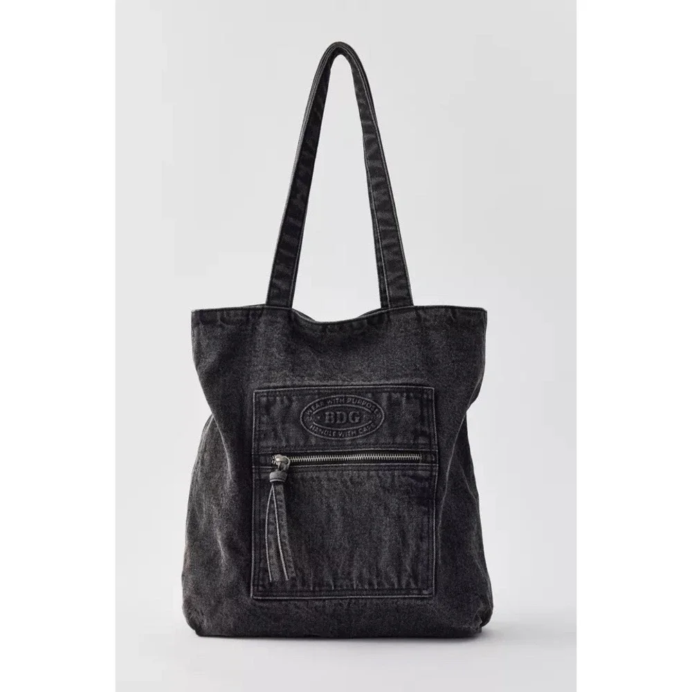 Urban Outfitters BDG Black Washed Denim Tote Bag Shoulder Purse NWT